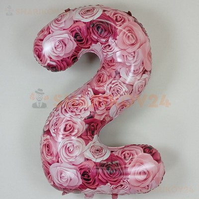 Шар (34''/86 см) Цифра, 2 Симфония роз, Фуше
